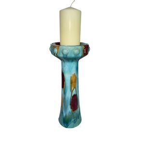 Vibrant 15" Ceramic Candlestick Holder Multicolor Studio Art Pottery